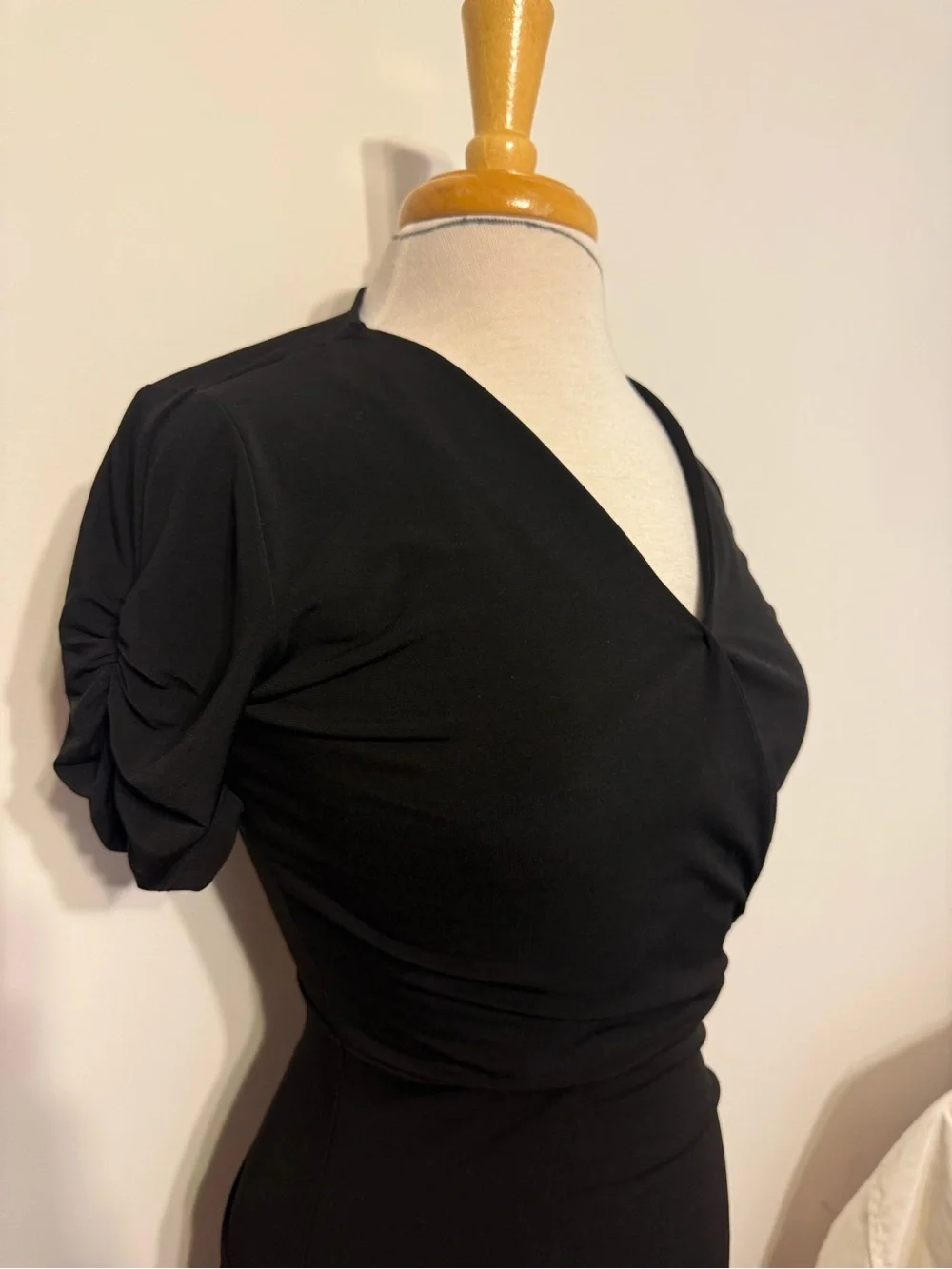 Michael Kors Black Ruched Wrap-Front Mini Dress